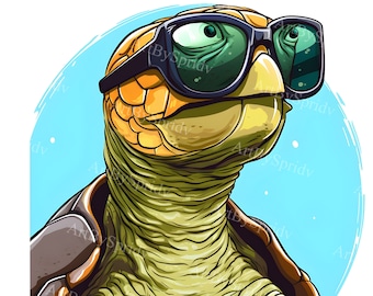 Coole Schildkröte mit Sonnenbrille Download PNG Clipart, Summer Vibes Clip Art, Tier Illustration für T-Shirts, Sticker, Scrapbooking, DIY Craft