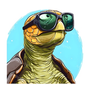 Cool Turtle with Sunglasses Download PNG Clipart, Summer Vibes Clip Art, Animal Illustration for T-Shirts, Sticker, Scrapbooking, DIY Craft