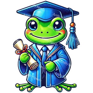 Abschlussfeier Frosch mit Mütze, Kleid, Diplom PNG Clipart, digitale Einladungen, Klassenzimmer Poster, Abschluss Dekoration, T-Shirt, Becher Sublimation, DIY