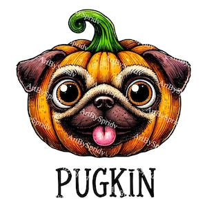 Cute 'Pugkin' Halloween Pug PNG Clipart, Pug in Pumpkin Transparent PNG for DIY Crafts, Stickers, T-Shirt, Mug Sublimation, Fall Decor