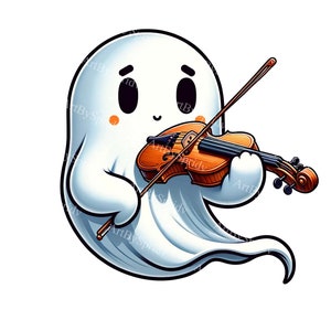 Netter Geist Geiger Digital PNG Clipart - Perfekt für Halloween & Musik-Themen, entzückender geisterhafter Charakter, DIY Handwerk druckbare Sublimation