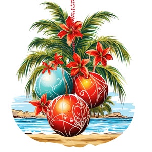 Christmas Balls Palm Tree With Santa Claus Hat Transparent PNG Clipart, Kid/Adult Design, Printable Sublimation, Commercial, Xmas Clip Art