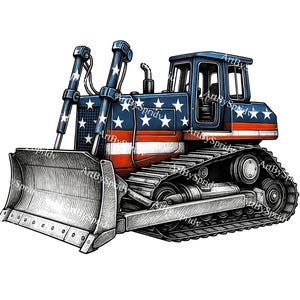 Clipart PNG di bulldozer patriottico degli Stati Uniti, disegno a sublimazione di veicoli da costruzione con bandiera americana, arte stampabile, grafica digitale di camion del 4 luglio