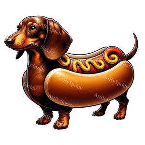 Adorable Dachshund Hot Dog Clipart | Printable PNG Cartoon Dog Design | Creative Sublimation Graphic for DIY Projects & Crafts | Unique Art