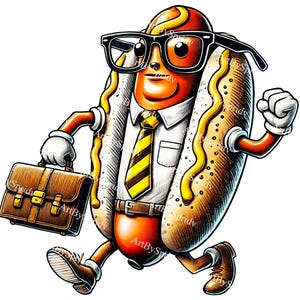 Funny Business Hot Dog PNG, Cool Office Worker Sausage Clipart, Quirky Fast Food Character Clip Art, Transparent T-Shirt Sublimation Design
