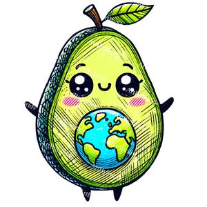 Lindo aguacate PNG, clipart de comida ecológica kawaii, adorable clip art digital de amor por el planeta para el Día de la Tierra, pegatinas, manualidades infantiles, camisetas