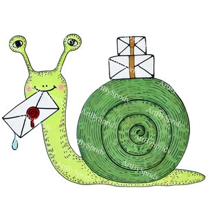 Snail Mail Baixar PNG Clipart, Caracol Bonito com Letras e Pacotes Digital Hand-drawn Clip Art para Sublimação de Camisa, Adesivos, Artesanato DIY