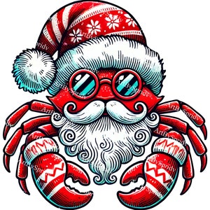 Festive Santa Crab Clipart, Christmas Transparent PNG, Xmas Holiday Illustration for DIY Crafts, Party Invitations, Scrapbooking,DTG T-Shirt