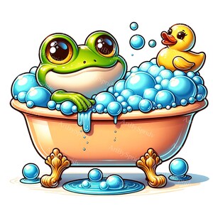 Cartoon Frog with Expressive Eyes In Bubble Bath Clipart - Fun Digital PNG for DTG, T-Shirt, Mug,Tumbler Sublimation & Scrapbooking Clip Art