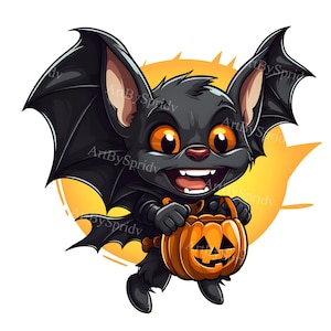 Halloween Vampire Bat PNG Clipart, Digital Bat with Pumpkin, Spooky Trick or Treat Decor Clip Art for T-Shirt, Mug Sublimation, Scrapbooking