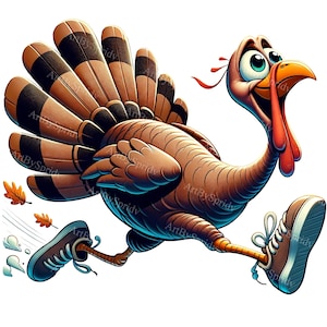 Thanksgiving Turkey Clipart - Cartoon Turkey Running In Shoes PNG, T-Shirt, Mug, Tumbler Sublimation Design, Scrapbooking Digital Art - Fun