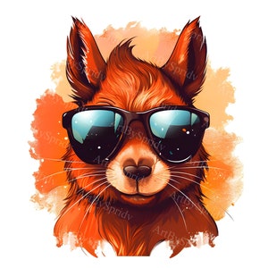 Cool Squirrel with Sunglasses PNG Clipart, Hipster Animal Illustration, Digital Download, Cute Summer Woodland Animal Clip Art, DIY Crafts