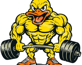 Muskulöse Gym Ente, die Gewichte hebt PNG | Lustig Bodybuilder Tier Clipart für Sublimation, Fitness Aufkleber & Bekleidung | Digitaler Download Kunst
