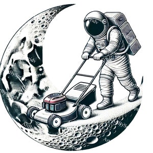 Cortadora de césped con astronauta divertido PNG transparente: imágenes prediseñadas digitales del espacio exterior para proyectos creativos de manualidades, álbumes de recortes, invitaciones, camisetas DTG