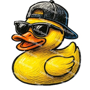 Cool Rubber Duck PNG Clipart, Duck with Sunglasses and Hat Design for Sublimation, T-Shirts, Stickers, Mugs, Digital Art & Cute Gift Project