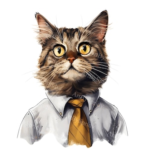 Funny Business Cat in Office Attire PNG Clipart, Surprised Kitten with Tie, Cute & Quirky Animal Digital Clip Art for Printables, Invitation