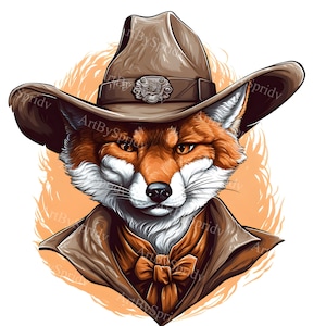 Detective Fox in Cowboy Hat PNG Clipart, Western Sheriff Fox,Cute Animal Illustration for T-Shirt Sublimation,Printable,Rustic Wild West,DIY