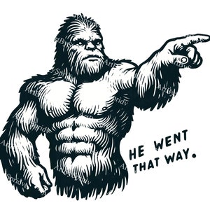Muscular Bigfoot Sasquatch He Went That Way PNG Clipart, Funny Strong Yeti Download, Mythical Forest Creature Clip Art, Cryptid Illustration