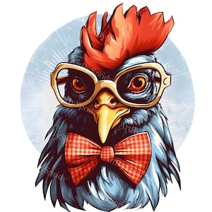 Pollo fresco con occhiali e papillon PNG trasparente Clipart, Hipster Farm Animal Digital Clip Art per bricolage, biglietti, decorazioni per fattoria