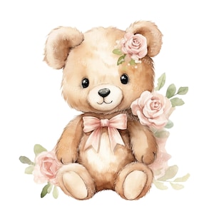 Aquarell Teddybär Viktorianisch inspirierte Baby Shower-Transparent PNG Clipart - Druckbares T-Shirt, Tasse, Tumbler Sublimation Clip Art, Kommerziell