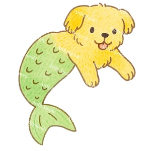 Cute Dog Mermaid PNG, Funny Puppy Mermutt Clipart for Kids, Kawaii Dog Mermaid Digital Download, Transparent Sublimation Design for Crafts