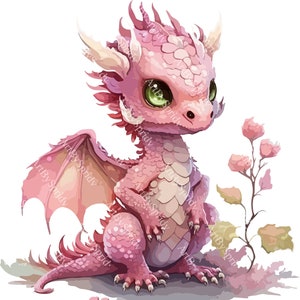 Niedlicher rosa Baby-Drache PNG Clipart, Cartoon druckbare Clip Art Digital Download-Datei, Sublimationsdruckdesign, Kunst für Kinder / Erwachsene, kommerzielle Nutzung
