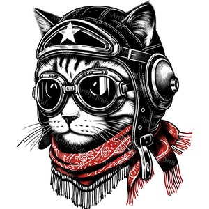 Aviator Cat Clipart: Pilot Cat Illustration PNG, Vintage Aviator Feline Design, Printable Sublimation Image for Shirts&Crafts,Unique Pet Art