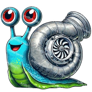 Turbocharged Racing Snail PNG Clipart, Cartoon Snail with Turbocharger Shell, Unique Racing Clip Art for Auto Enthusiasts, T-Shirt, Mug, DIY
