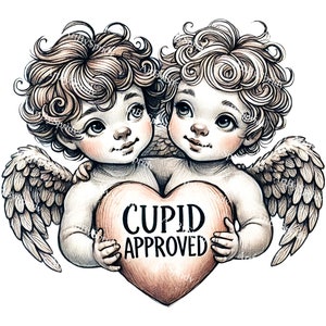Vintage Cupid Angels Clipart - Romantic Valentine’s Day PNG - Cute Cherubs with Heart Illustration - Retro Love Aesthetic Digital Download