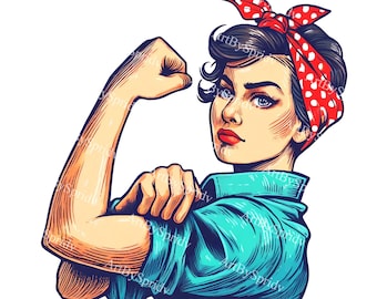 Feminist Icon PNG Clipart Instant Download,Strong Woman,We Can Do It Illustration,Vintage Empowerment Art,Retro Feminism Graphic,DIY Craft
