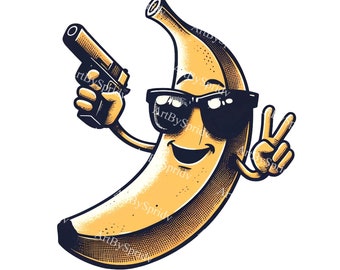 Cool Banana With Sunglasses & Gun Download PNG Clipart, Funny