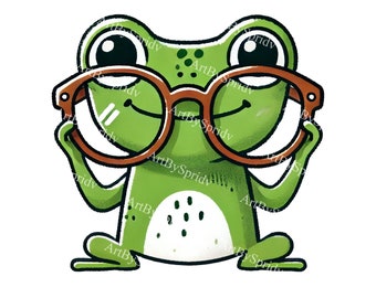 Cartoon Frog with Oversized Glasses PNG Clipart-Cute Animal Download for Kids Crafts, Scrapbooking,Stickers,Invitations,Sublimation Projects