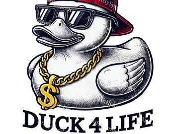 Pato de borracha legal PNG clipart-estilo hip hop, usando boné vermelho, óculos de sol e corrente de ouro-download digital PNG para camisetas, adesivos, artesanato