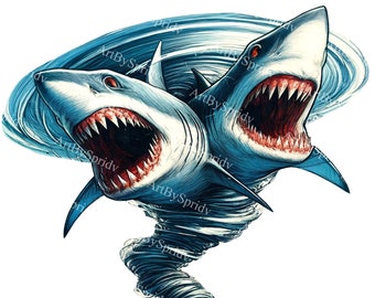 双頭のサメの竜巻のクリップアート | ユニークなデジタル クリップ