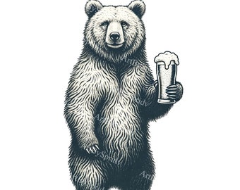 絵画。原画【ビールと熊】 12 PNG形式のビールを飲むクマのクリップアート – 面白い飲み物を飲む