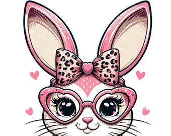 Easter Rabbit Clipart with Bow Tie & Glasses - Digital PNG for DTG, T-Shirts, Mugs, Tumblers, Scrapbooking - Cute Bunny Face Sublimation Art
