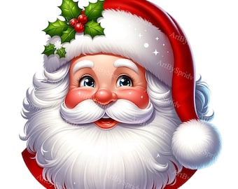 Vintage Santa Claus Head Clipart - Retro Christmas Hat PNG, T-Shirt, Mug, Tumbler Sublimation, Scrapbooking Digital Design - Festive Art