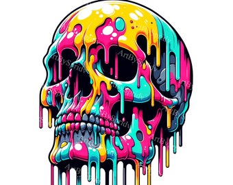 Vibrant Melting Skull PNG Clipart | Digital Skull Artwork | Colorful Skeleton Sublimation | Transparent Printable Download | Skull Design
