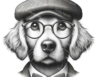 メガネをかけた犬のアクリル画 il_340x270.5993737723_iwny.jpg