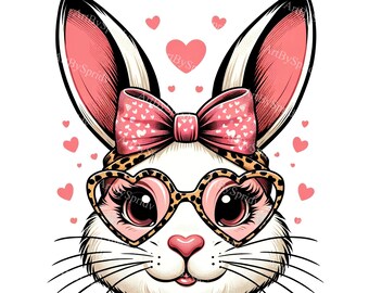 Easter Rabbit Clipart with Bow Tie & Glasses - Digital PNG for DTG, T-Shirts, Mugs, Tumblers, Scrapbooking - Cute Bunny Face Sublimation Art
