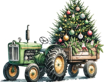 Green Farm Tractor Christmas Tree Clipart - Digital PNG for T-Shirts, Mugs, Tumblers, Scrapbooking - Festive Sublimation Printable Design