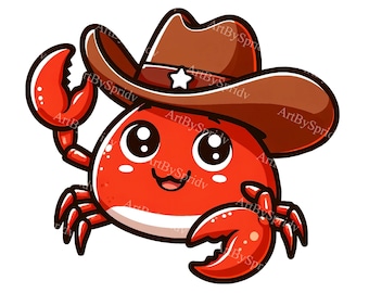 Western-Themed Red Crab Digital Clipart, Printable Cowboy Crab PNG for Sublimation & Crafts, Unique Sea Animal Illustration,Instant Download