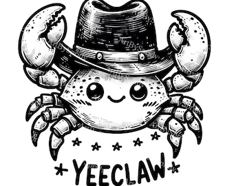 Adorable Cowboy Crab Clipart-Yeeclaw PNG-Cute Sea Creature Illustration with Cowboy Hat - Western Theme Digital Download for Kids & Parties