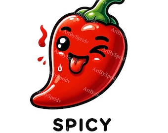 Clipart de chile rojo picante: lindo PNG antropomórfico para DTG, camisetas, tazas, vasos, sublimación y álbumes de recortes: descarga digital