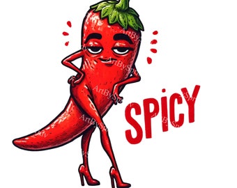 Spicy Hot Chili Pepper Clipart|Mischievous Red Pepper in High Heels PNG|Funny Illustration for Crafts,T-Shirts,Mugs,Sublimation&Scrapbooking