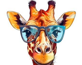 Giraffe with Glasses PNG Clipart,Cute Animal Clip Art for Kids&Adults,Transparent Safari Illustration for Sublimation Design,T-Shirt,Sticker
