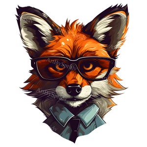 Smart Fox in Glasses Clipart PNG, Sophisticated Animal Digital Art,Quirky Formal Fox Illustration,Transparent Graphic for Sublimation&Crafts