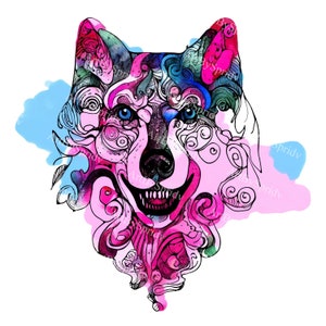 Abstract Wolf Clipart - Colorful Whimsical Animal PNG, Transparent Creative Dog Illustration, Digital Download for DIY Crafts Design Project