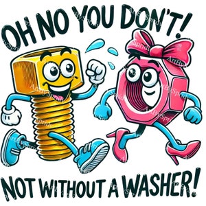 Funny Cartoon Nut & Bolt with Washer PNG Clipart, Cute Mechanical Digital Download, DIY Craft for Kids, Adults, T-Shirt, Mug Sublimation