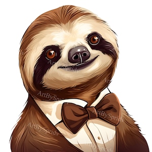 Elegant Sloth in Tuxedo Clipart PNG, Funny Formal Animal Illustration, Quirky Transparent Clip Art,Sloth Design for Sublimation & DIY Crafts